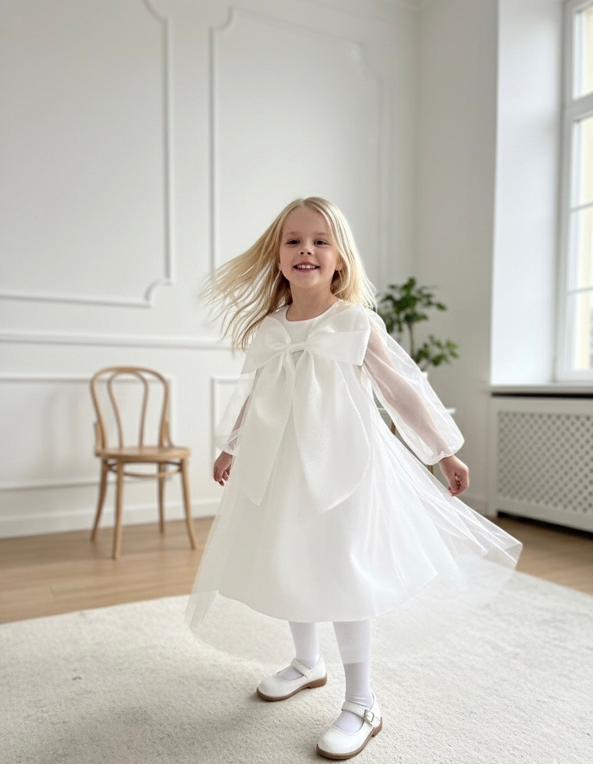 Mergaitiška suknelė - kaspinėlis ilgomis rankovėmis